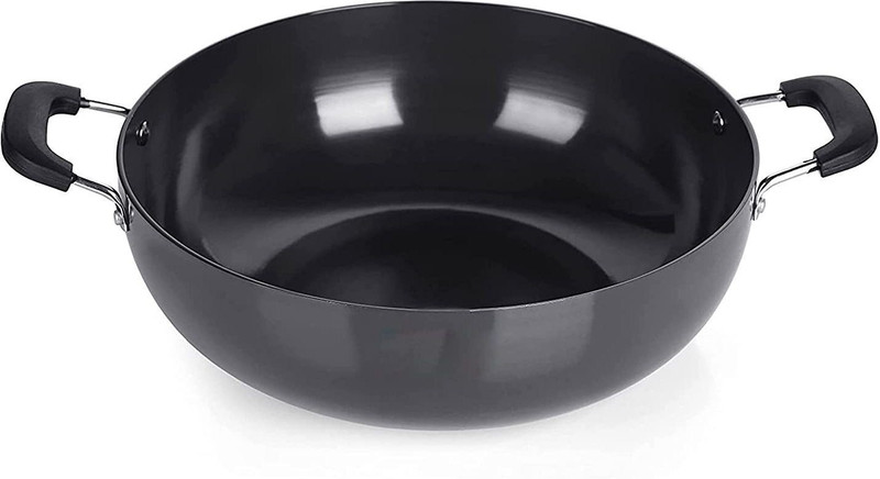 NIRLON Hard Anodised Deep Kadhai, Gas Stove Compatible - Black (3 Litre) Kadhai 24 cm diameter 3 L capacity(Hard Anodised, Non-stick)