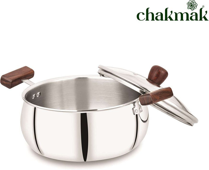 Chakmak IROKO HANDI WITH GLASS LID | Cooking Pot | Biryani & Curry Handi 1.5 L with Lid(Triply)