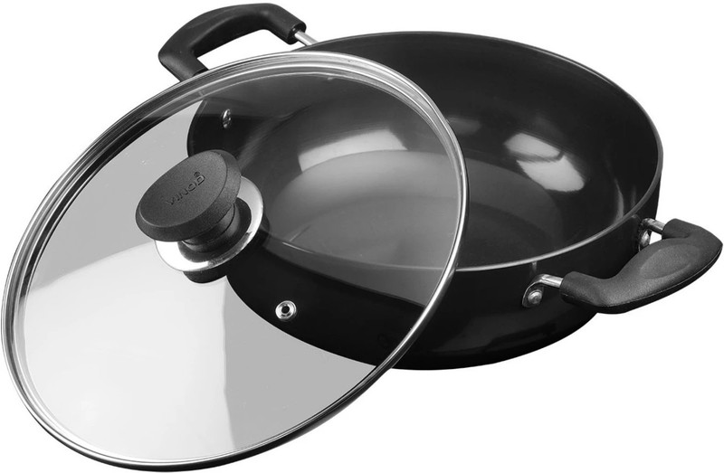 VINOD Black Pearl Hard Anodised Deep Kadai with Glass Lid Kadhai 24 cm diameter with Lid 3.1 L capacity(Hard Anodised, Non-stick)