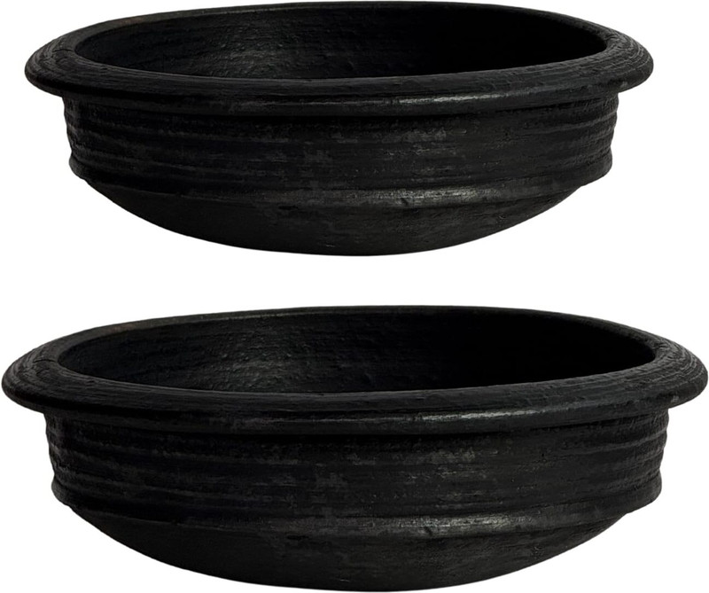 Kichera Terracotta Clay Pan and Pot (Mitti Handi) Cooking And Serving Combo Pot 24 cm diameter 3 L capacity(Earthenware, Non-stick)