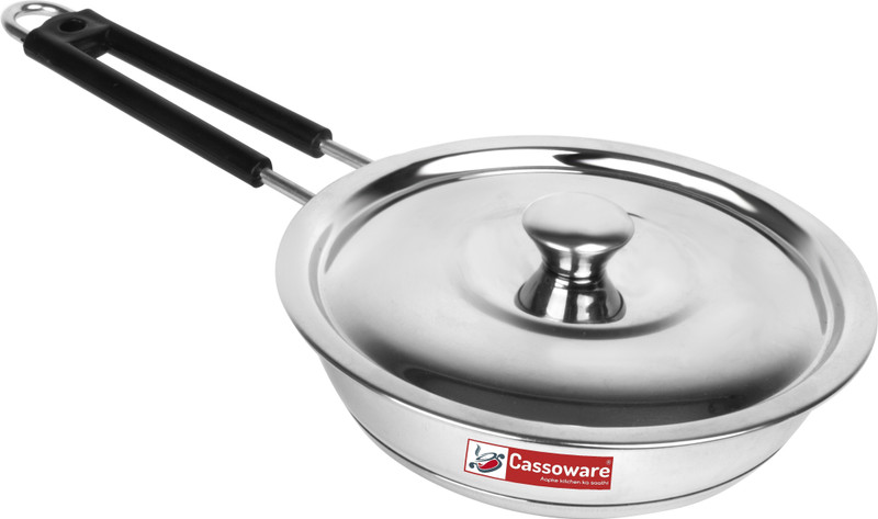 Cassoware Stainless Steel Induc Fry Pan | Premium Heavy Gauge Cookware for Deep Fry 1400ML Fry Pan 21.5 cm diameter with Lid 1.4 L capacity(Stainless Steel, Induction Bottom)