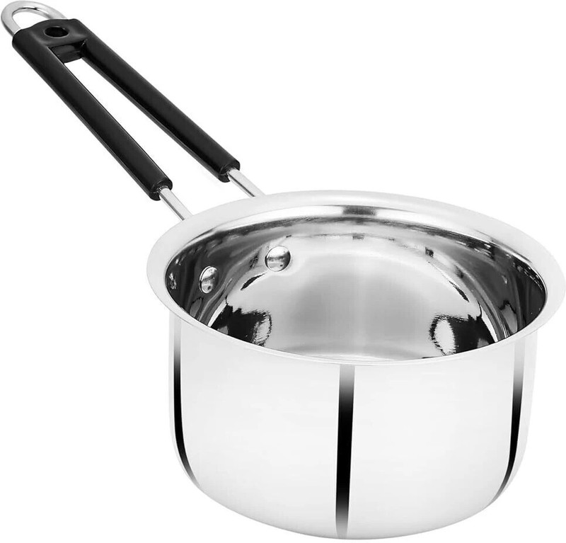 Bowls & More Flat Bottom Sauce Pan | Heavyduty Stainless Steel With Heat-Resistant Handle Sauce Pan 16 cm diameter with Lid 1.3 L capacity(Stainless Steel, Non-stick)