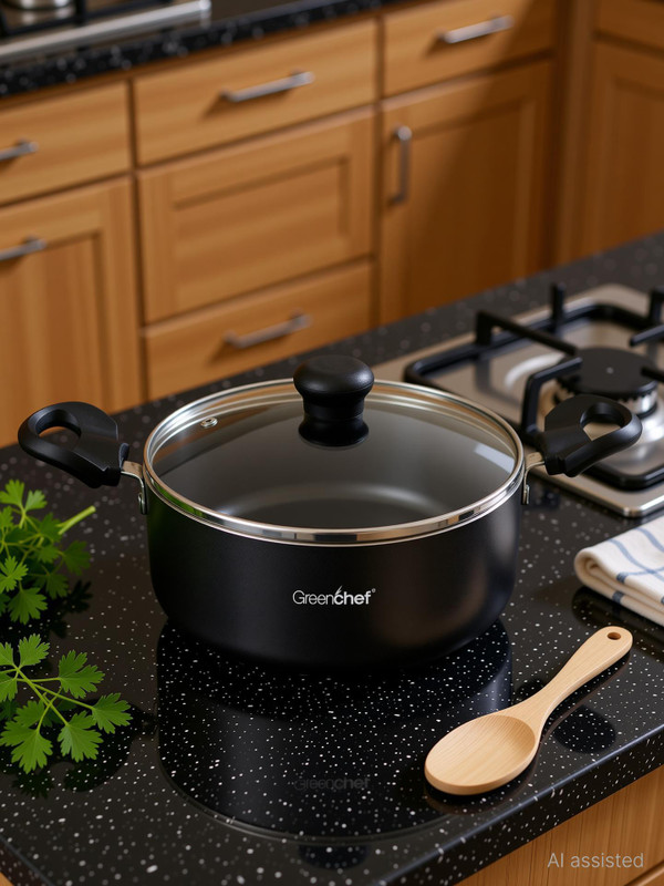 Greenchef Regal Non-Stick 26CM Induction Base, PFOA free Biryani Pot 26 cm diameter 4 L capacity with Lid(Aluminium, Non-stick, Induction Bottom)
