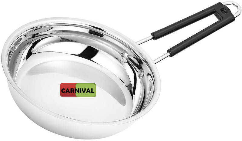 CARNIVAL Stainless Steel Frypan/Dosa Tawa/Egg Pan Fry Pan 21 cm diameter 1.5 L capacity(Stainless Steel, Induction Bottom)
