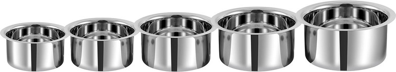 Kraft Patila / Pateli 5pcs Tope/Bhagona/Patila Set 0.5 L, 0.8 L, 1.2 L, 1.5 L, 2 L capacity 21 cm diameter(Stainless Steel)