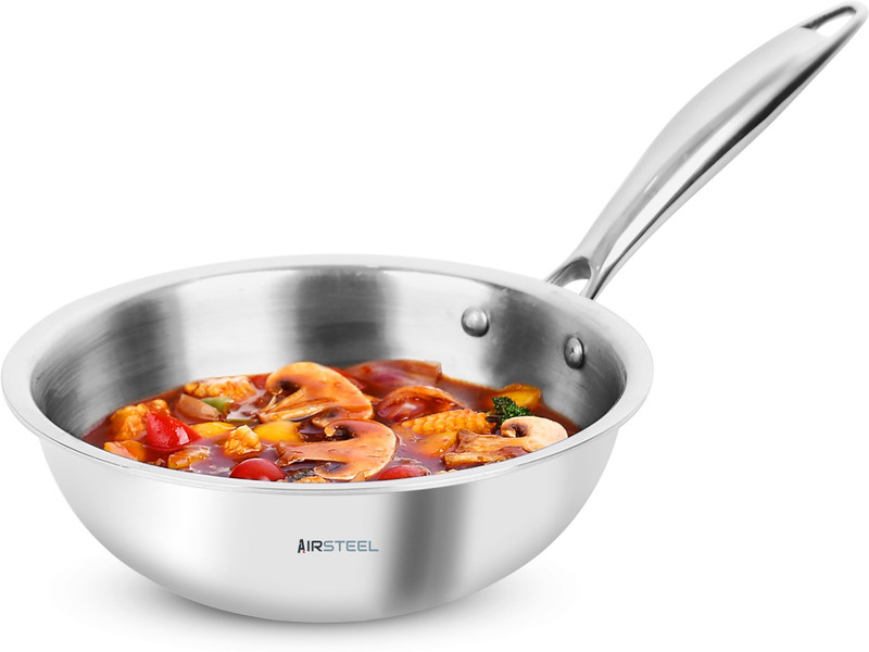 Airsteel Triply Stainless Steel Wok 1.8 L capacity 20 cm diameter(Triply, Non-stick, Induction Bottom)