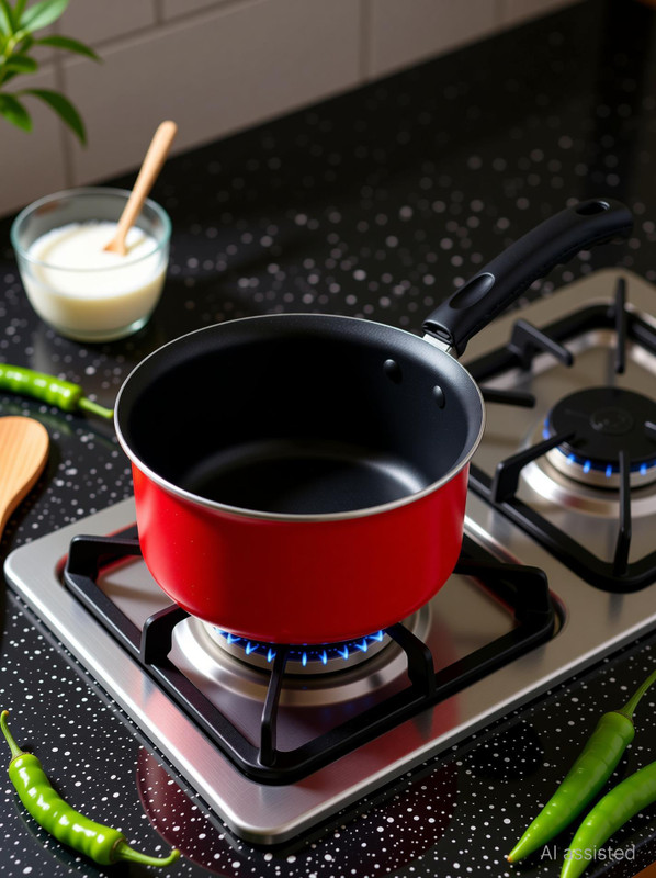 NAVRANG NONSTICK SAUCE PAN/ TEA PAN, RED, NON INDUCTION Sauce Pan 18 cm diameter 1.5 L capacity(Aluminium, Non-stick)