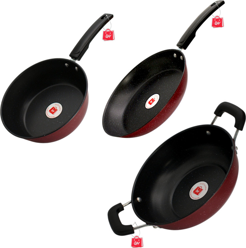 LAZYwindow LAZYwindow Induction Friendly Nonstick Sauce Pan, Fry Pan & Kadhai 20 cm diameter 1.25 L capacity(Hard Anodised, Non-stick, Induction Bottom)