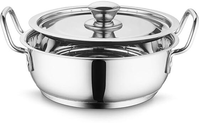 Shritik Stainless Steel Bottom Induction & Gas Compatible Heavy Base Kadhai 24 cm diameter with Lid 3 L capacity(Stainless Steel, Non-stick, Induction Bottom)