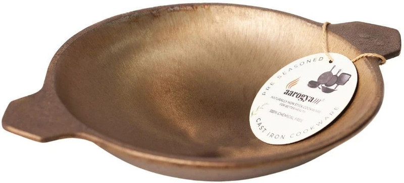 Aarogyam Cast Iron Appam Smooth Finish Kadhai Pan Naturally Non Stick 8 Inch Fry Pan 20.5 cm diameter 1 L capacity(Cast Iron, Non-stick)