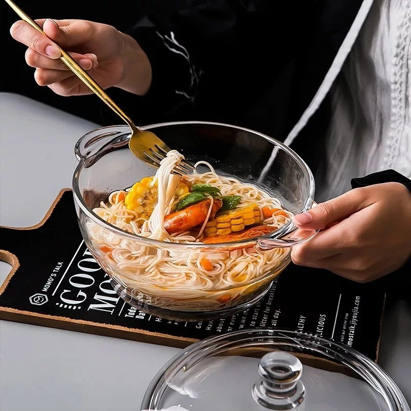 Hemtik Material thickened solid heat-resistant tempered glass pot with lid suitable Pot 19 cm diameter 1 L capacity with Lid(Glass, Non-stick, Induction Bottom)