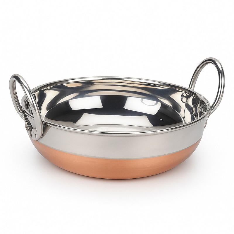 TM ODAR Premium Quality Stainless Steel Copper Bottam Kadai Kadhai 10 cm diameter with Lid 0.7 L capacity(Stainless Steel, Copper, Non-stick)