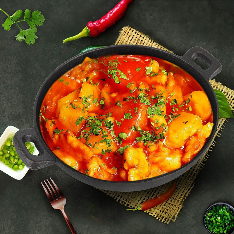 Solara Premium Cast Iron Kadai with 2 Loop Handles, 12 Inch/30 Cm, Kadhai 30 cm diameter 2.8 L capacity(Cast Iron, Induction Bottom)