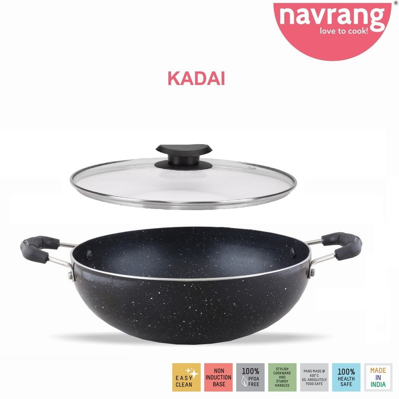 NAVRANG NONSTICK KADAI/KADHAI PURPLE Kadhai 22 cm diameter with Lid 2 L capacity(Aluminium, Non-stick)