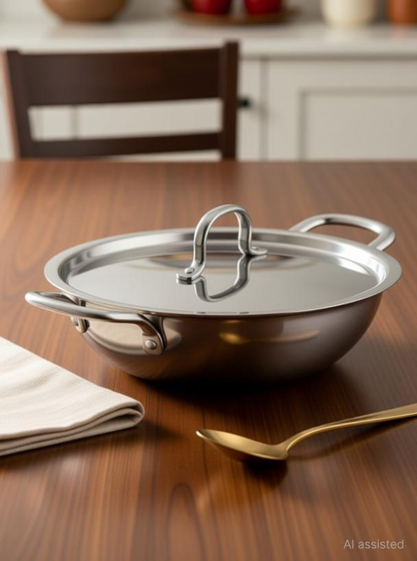 NSVL Triply 3 Layer Stainless Steel Cookware Deep Kadhai 20cm with Steel Lid Kadhai Kadhai 20 cm diameter with Lid 1.6 L capacity(Triply, Induction Bottom)