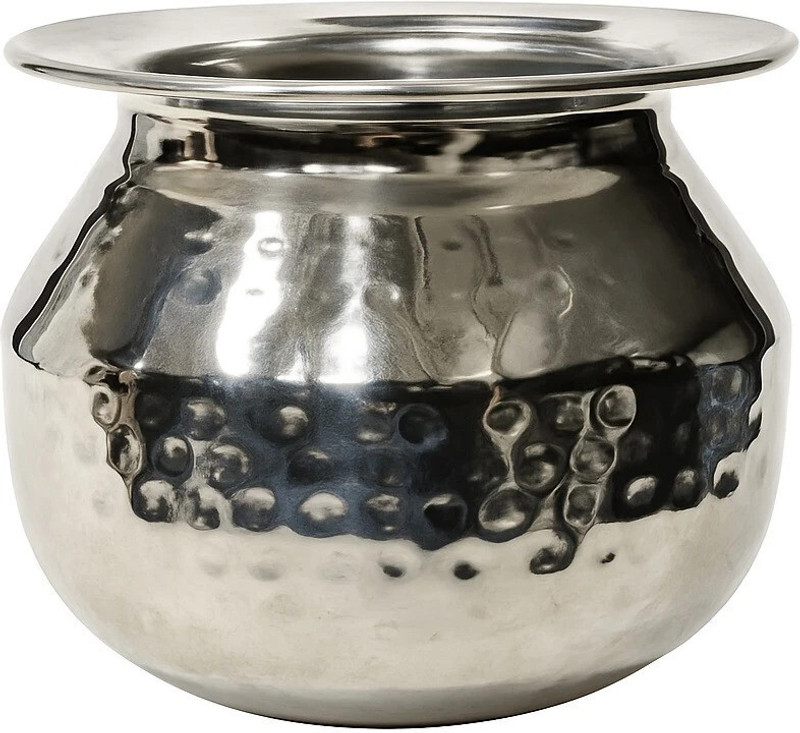 Dynore Stainless Steel Hammered Design Dekchi Pot 1 Ltr Pot 13 cm diameter 1 L capacity(Stainless Steel)