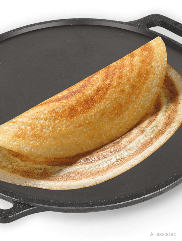 The Indus Valley Super Smooth Cast Iron Tawa with Free Wooden Spatula for Dosa/Chapathi - 12 inch Tawa 30.5 cm diameter(Cast Iron, Induction Bottom)