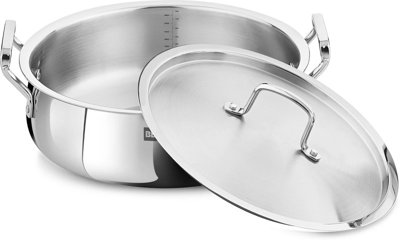 BERGNER BE Essentials Triply stainless Steel Belly Shape 28cm Rice / Biryani Handi 8.4 L with Lid(Triply, Stainless Steel, Induction Bottom)