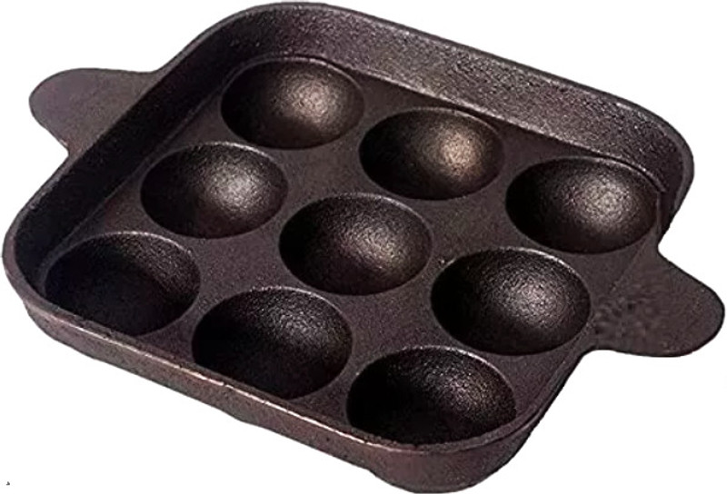 ROSEMERC 9 Cavity Appam PATRA Pre-Seasoned Cast Iron PADDU Tawa Paniarakkal Pan 22 cm diameter 1 L capacity(Cast Iron)