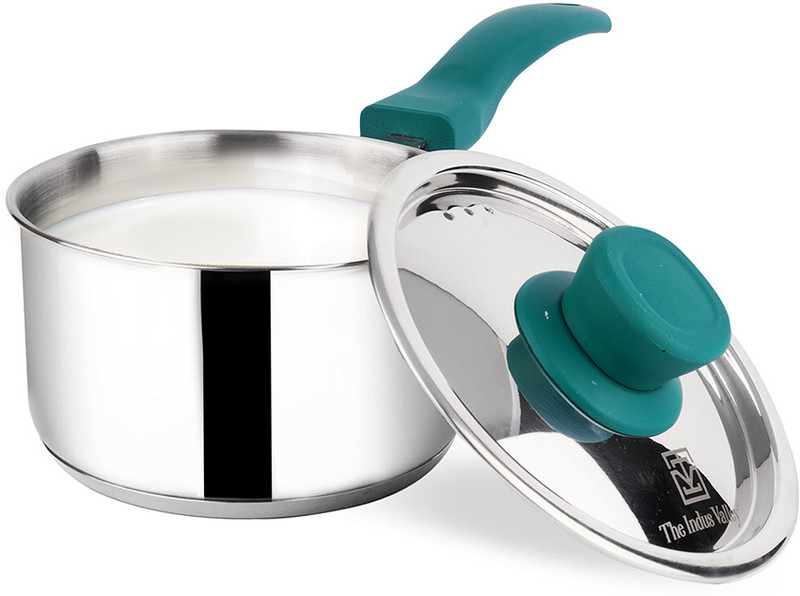 The Indus Valley Stainless Steel 3-Layer Bottom Saucepan / Milk Pan / Tea Pan-Very Small 5.9 inch Sauce Pan 14.9 cm diameter with Lid 1 L capacity(Stainless Steel, Induction Bottom)