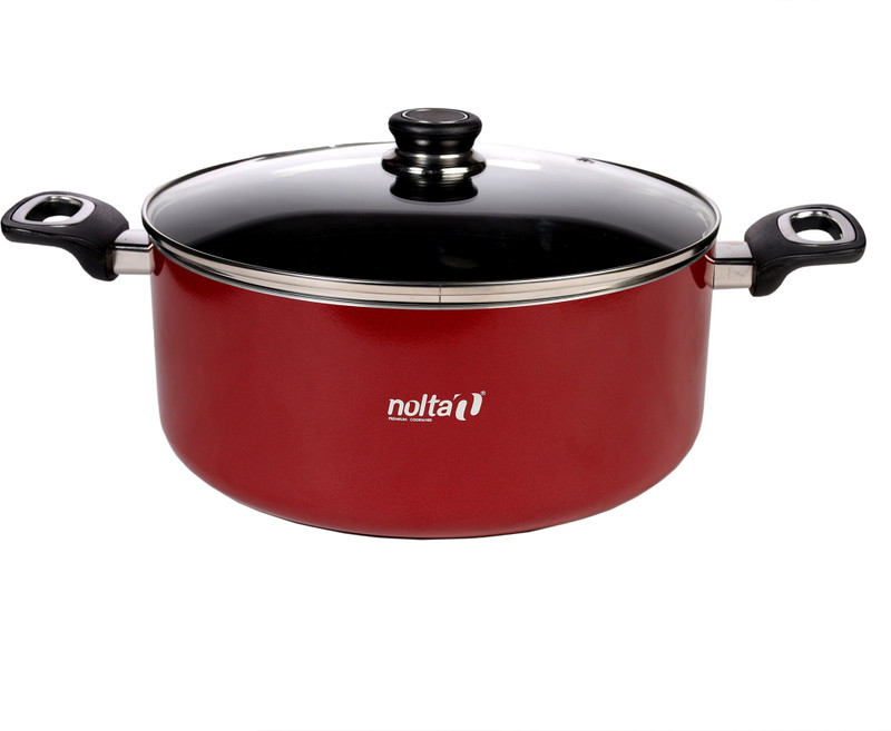 Nolta PS Biriyani Pot (3.5L) with Glass Lid, Durable Coating, PFOA Free Biryani Handi Pot 22 cm diameter 3.5 L capacity with Lid(Aluminium, Non-stick, Induction Bottom)