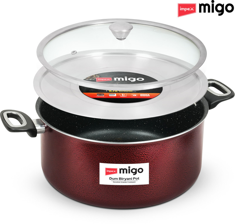 IMPEX Non Stick Induction Base Dum Biryani Pot 10L Capacity Sauce Pan 31 cm diameter with Lid 10 L capacity(Aluminium, Non-stick, Induction Bottom)