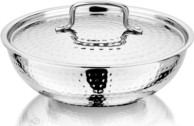 bhalaria Bhalaria Triply Tasla 18Cm W/Lid & Handle Tasla with Lid 1 L capacity 18 cm diameter(Stainless Steel, Induction Bottom)