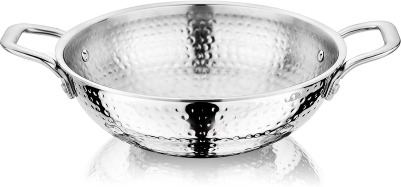 NIRLON Prima Honeycomb Triply Stainless Steel Cookware Deep Kadai/wok 22cm Kadhai 22 cm diameter 2 L capacity(Triply, Non-stick, Induction Bottom)