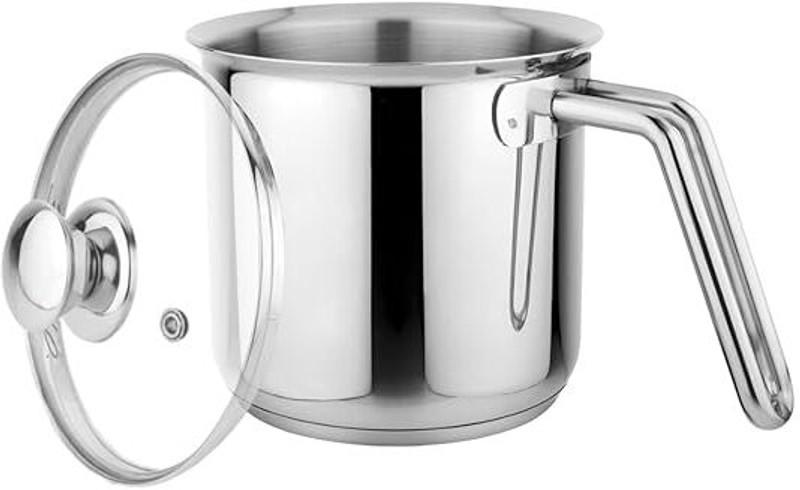 PRABHA Heavy Gauge Encapsulated Base Stainless Steel Plain Milk Pot Milk Boiler Pot 17 cm diameter 2.5 L capacity with Lid(Stainless Steel, Induction Bottom)
