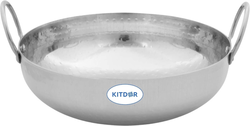 Kitdor Stainless Steel Heavy Bottom Cookware Hammered/ Mathar Kadai/ Kadhai with handle Kadhai 28 cm diameter 4 L capacity(Stainless Steel)