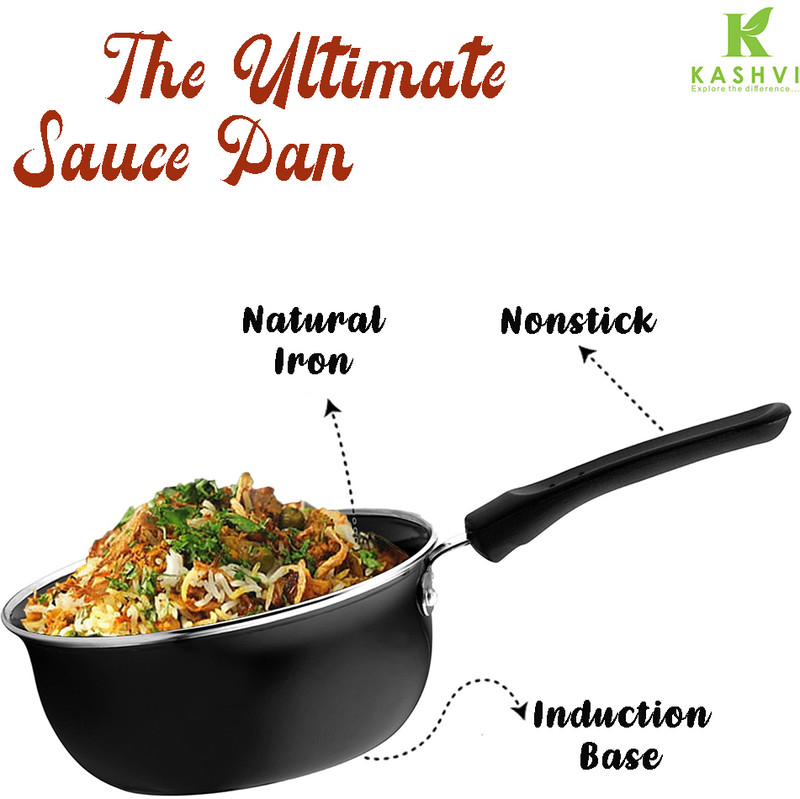 Kashvi Premium Big Sauce Pan Fry Pan 16 cm diameter 1 L capacity(Cast Iron, Non-stick, Induction Bottom)