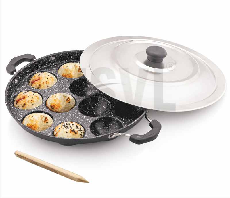 Dotline FK_Appam Patra Grey AV165 Paniarakkal Pan 23 cm diameter with Lid 0.5 L capacity(Aluminium, Non-stick)