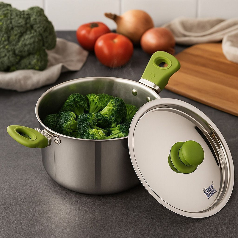 THE CHEF STORY Series Triply Pot 24 cm diameter 5.5 L capacity with Lid(Triply, Stainless Steel, Induction Bottom)
