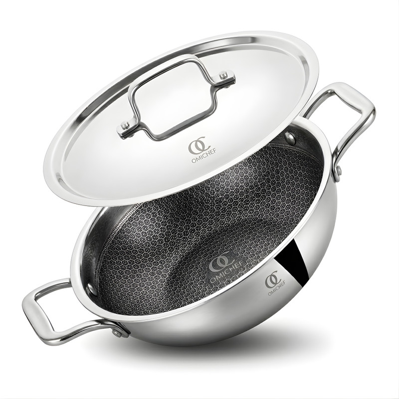 Allo Cooksafe Stainless Steel Naturally Non Stick Friendly Kadhai 30 cm diameter with Lid 5.5 L capacity(Triply, Induction Bottom)
