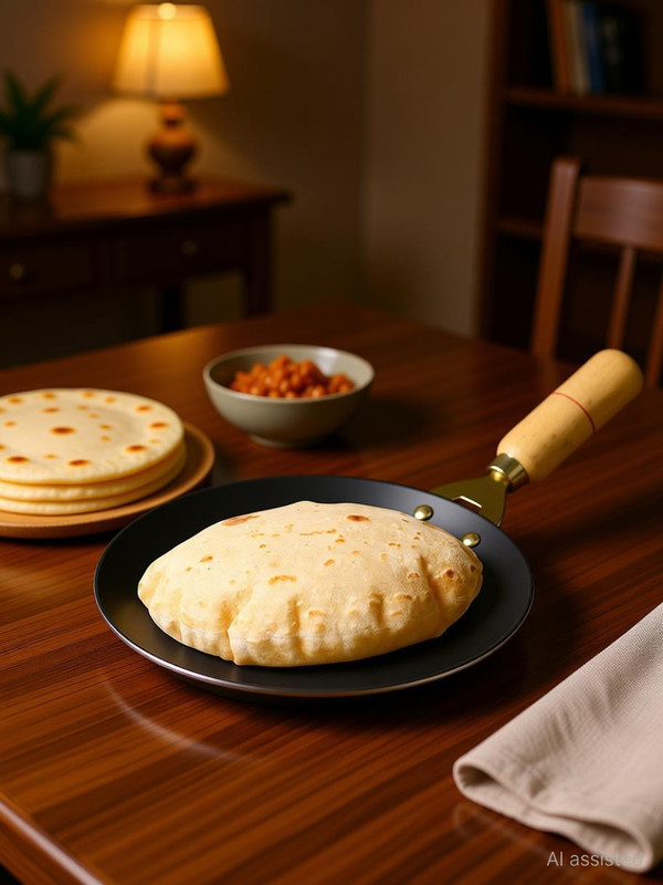 ODAR ODAR Pure Iron Tawa for Roti/Chapati with Smooth Edges, Wooden Handle Tawa 12 cm diameter with Lid(Iron, Non-stick, Induction Bottom)