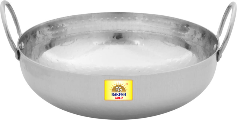 Rakesh Gold Stainless steel heavy bottom for kadhai Kitchen | Hammered steel kadhai cooking Kadhai 28 cm diameter 4 L capacity(Stainless Steel)