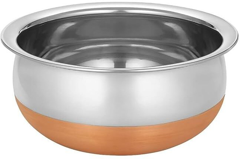 Dynore Classic Copper Base Handi – Cook & Serve Copper Bottom Handi, Copper Touch Handi 1.1 L(Stainless Steel)