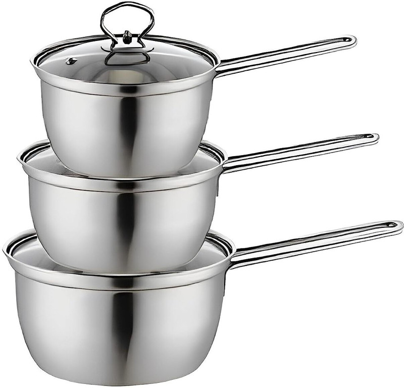 LAVNIK 3 Pc Boiling Pot with Lid | Tea Pan | Thick Base for Boiling Milk|Sauce Pot Pot 16 cm diameter 1 L capacity with Lid(Stainless Steel, Non-stick, Induction Bottom)