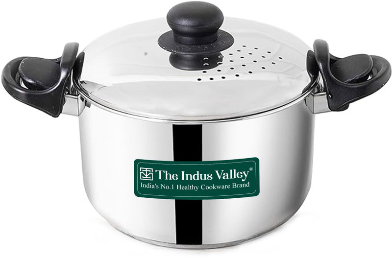The Indus Valley Stainless Steel Strainer pot Pot 20 cm diameter 2.5 L capacity with Lid(Stainless Steel, Induction Bottom)