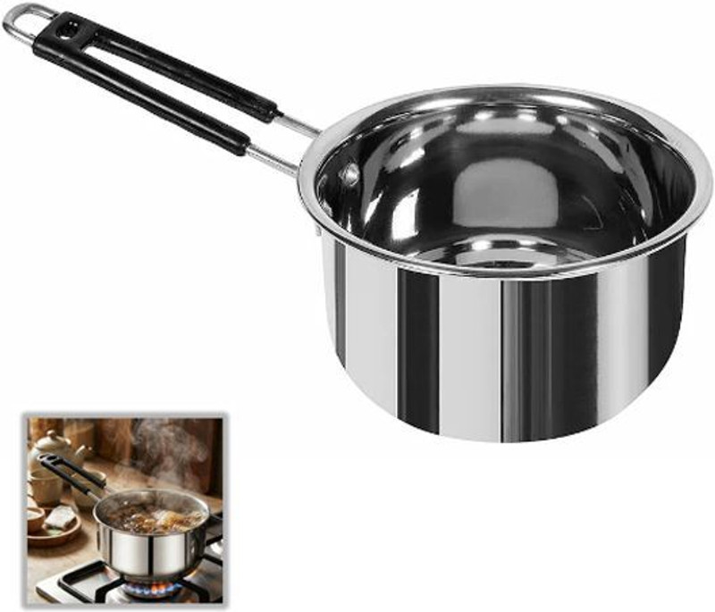 rasora Stainless Steel Naturally Non-stick Induction & Gas Compatible Milk/Tea Pan Sauce Pan 18 cm diameter 2 L capacity(Stainless Steel, Non-stick, Induction Bottom)