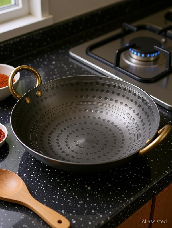 OM Premium Quality Heavy Gauge Iron Deep Kadhai 10 cm diameter with Lid 0.5 L capacity(Iron, Non-stick)