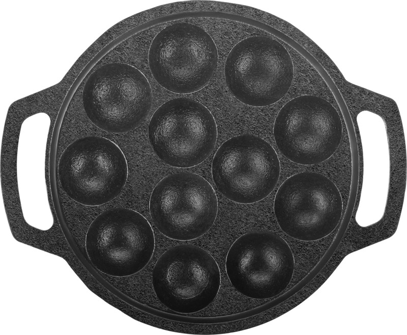 OMORTEX Pre-Seasoned Helathy Cast Iron Paniyaram Pan 12 Cavities Paniarakkal Pan 21 cm diameter 0 L capacity(Cast Iron, Induction Bottom)