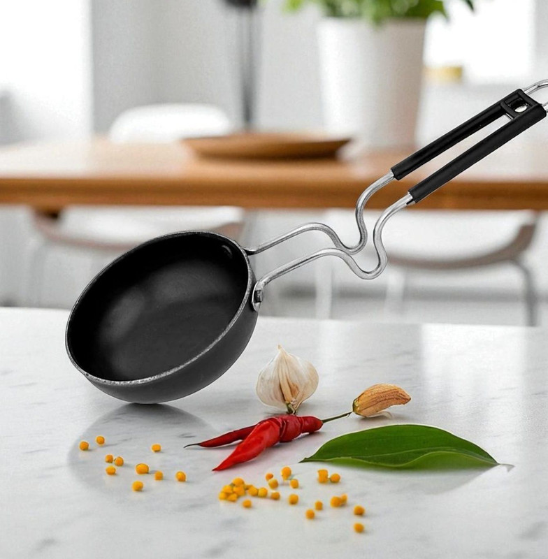 frogtail Heavy Base Iron tadka pan and whisk 25cm. Tadka Pan 12 cm diameter 0.4 L capacity(Cast Iron, Non-stick, Induction Bottom)