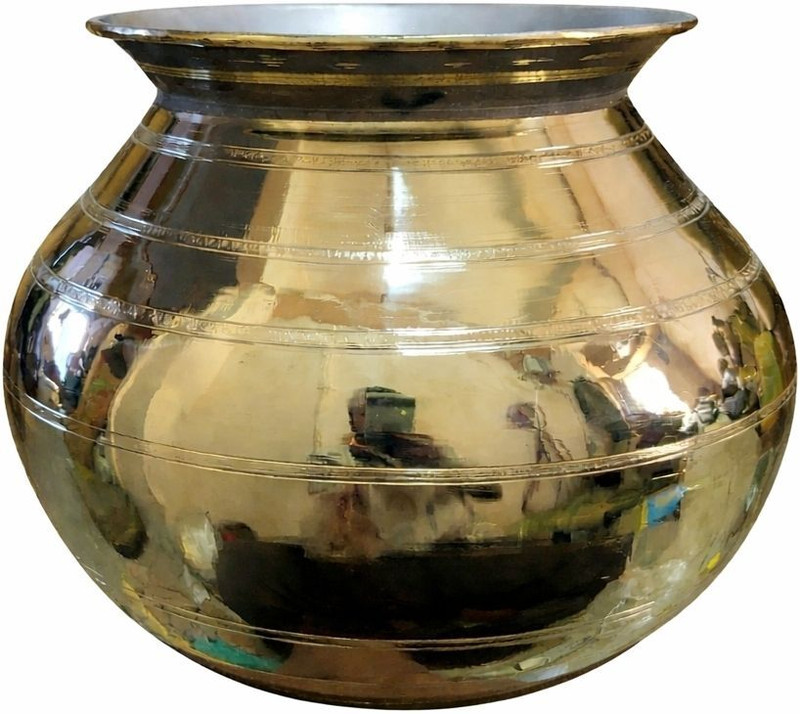 VRM Traditional Pongal Panai Brass Pot | Pongal Festival Pooja Item(4.5litr)900g Pot 18 cm diameter 4.5 L capacity(Brass)