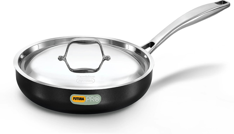 Hawkins Futura Pro Nonstick Frying Pan with Stainless Steel Lid (PNF22S) Fry Pan 22 cm diameter with Lid 2 L capacity(Aluminium, Non-stick)