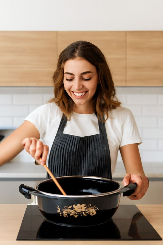 SIWAAN Cookware – 4 Ltr. Enamel-Coated Steel Handi Kadhai 28 cm diameter 4 L capacity(Cast Iron, Non-stick, Induction Bottom)