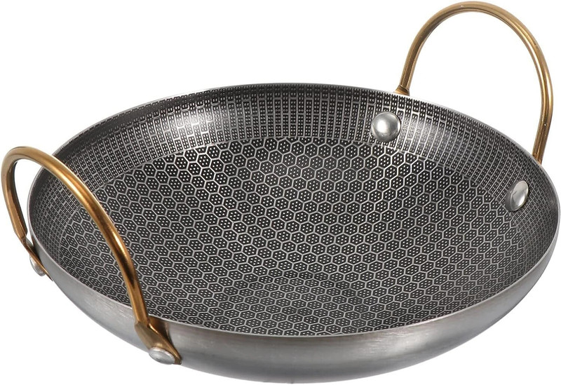 Samusagya Non-Stick Honeycomb Steel Soup Pot with Golden Ears – Versatile Round Bottom Wok Pot 24 cm diameter 2.5 L capacity(Stainless Steel, Non-stick, Induction Bottom)
