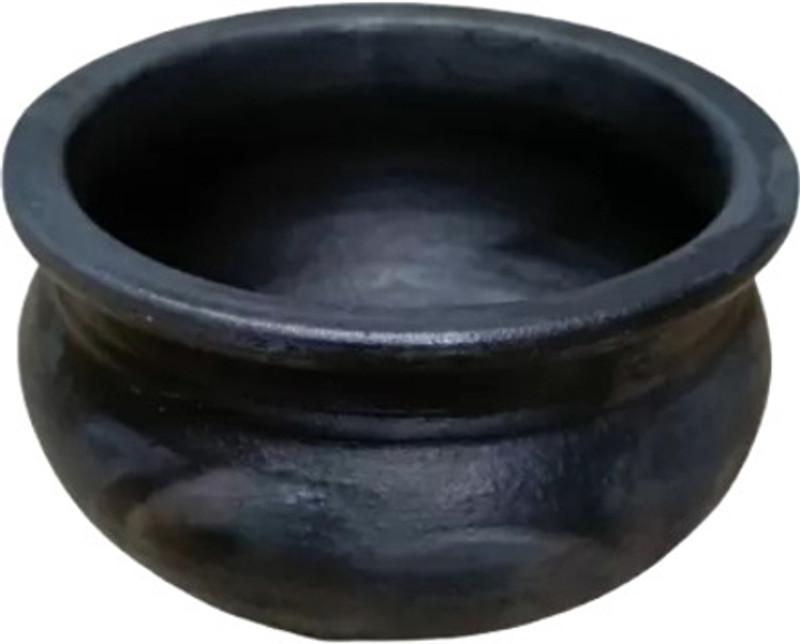 LnE Crafts Handmade clay pre-seasoned natural black - Urili type - 2 ltrs Handi 2 L(Earthenware)