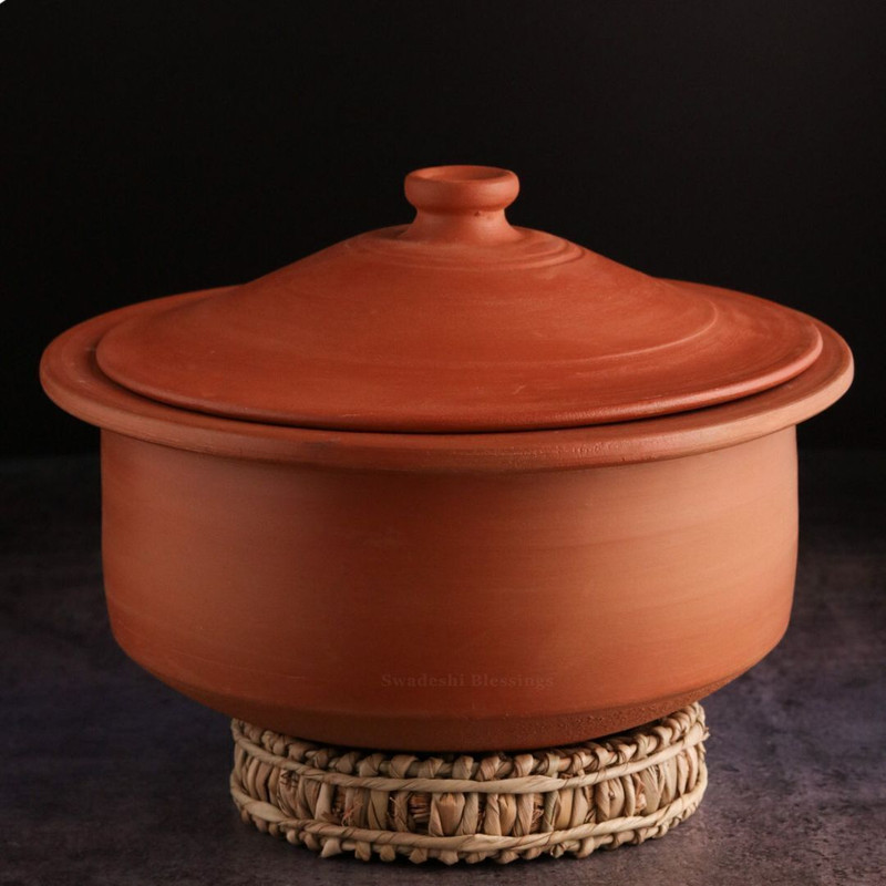 Swadeshi Blessings Unglazed Clay Pot for Cooking | Terracotta Patila | Mud Handi | Mitti Ke Bartan Handi 3 L with Lid(Earthenware)