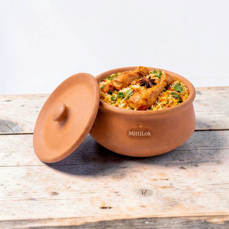 MittiLok 500ml Clay Dahi Handi for Cooking and Serving Handi 0.5 L with Lid(Earthenware)